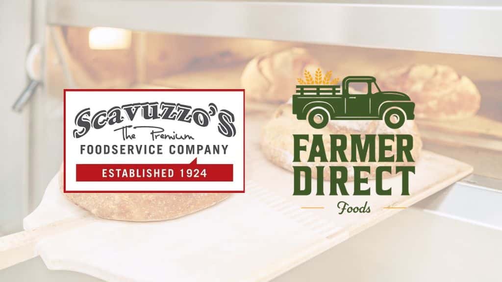 Image of professional bakery with Scavuzzo's and Farmer Direct logos.